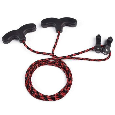 Crossbow Cocking Rope Tool With Double Handle Puller For Easy, Even Cocking, Red And Black String, 50 Percent Lower Draw Weight, Friction Reducing Hooks
