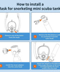 Mini Scuba Tank With Full Face Mask Snorkeling Kit No Hoses Just Breathe 3000 PSI installation guide for mask and tank setup