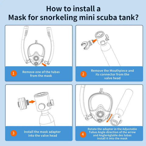 Mini Scuba Tank With Full Face Mask Snorkeling Kit No Hoses Just Breathe 3000 PSI installation guide for mask and tank setup