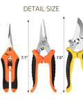 3 Pack Garden Pruning Shears With Stainless Steel Blades, Ergonomic Non Slip Handles, Easy Open Spring, Handheld Pruners Set size chart