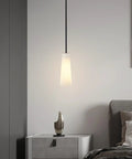 Ziikopoo 2 Pack Modern Matte Black Kitchen Island Pendant Lights, Conical Ribbed Glass Shade, Adjustable Pendant Light Fixture hanging over bedside table.