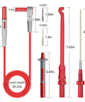 Automotive Multimeter Test Leads Kit with Wire Piercing Clips and 4mm Banana Plugs showing dimensions and probes