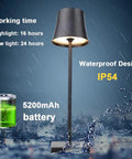 Rechargeable Cordless LED Table Lamp With 5200mAh Battery, All Aluminum Body, IP54 Waterproof, lamp in rain with battery icon