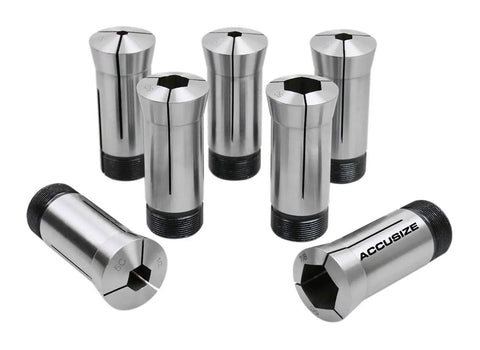 Seven Piece Five C Hex Collet Set One Quarter Inch To Seven Eighths Inch, Precision Hardened And Ground, Ultra Low Runout 0.0005 Inch TIR