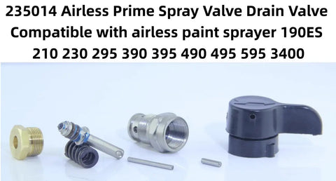 2 Pack 235-014 Prime Spray Valve And Drain Valve Kit For Graco Airless Sprayers parts laid out with metal and plastic components visible