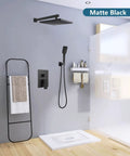 Matte Black 10 Inch Rain Shower System With Wall Mount And Pressure Balance Valve ABS Handheld Shower And Rain Head in bathroom