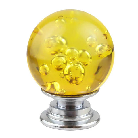 Pretty Dang Nice Crystal Cabinet Knobs Featuring Slick Glass Bubbles And Seriously Rock Solid Build Includes Handy Mounting Hardware For Easy Furniture Refreshes On Dressers Or Pantries 30Mm Yellow Tone with yellow glass bubble design and chrome base.