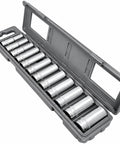Beefy 12-Piece One Half Inch Drive Metric Deep Socket Set With 12mm To 27mm 6-Point Chrome Vanadium Steel in open case