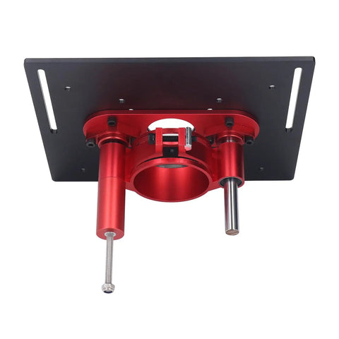 Heavy Duty Router Table Insert Plate With Crank Handle Manual Lifting System Mounting Kit for precise woodworking setup black and red design.