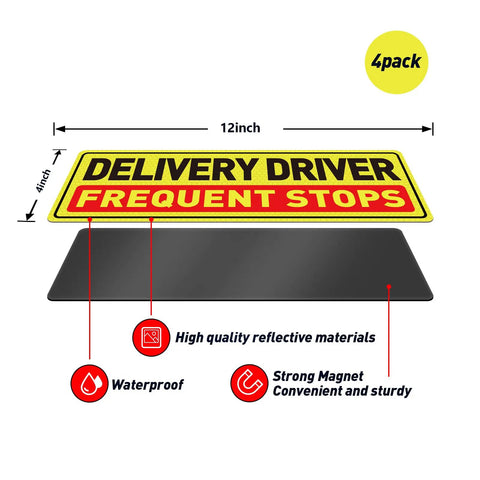 Delivery Driver Car Magnet 12 By 4 Inches Reflective Warning Sign For Vehicle And Truck Frequent Stops Magnetic Sticker