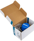 Open box with One Inch Irrigation Flow Meter for sprinklers, showing blue cap and connections for real-time water data and leak alerts.