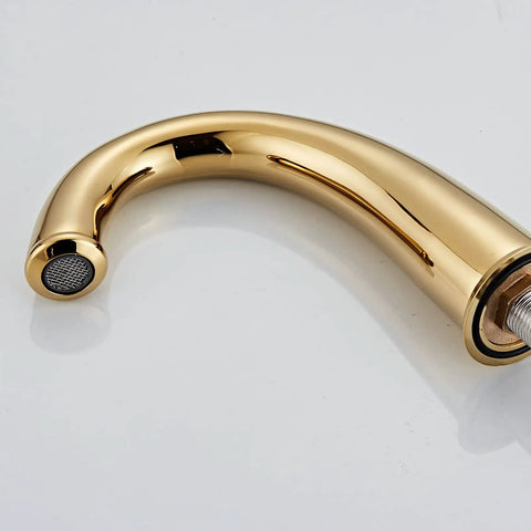 Solid Brass Widespread Bathroom Faucet With High Arc Deck Mount, 3-Hole 2-Handle Lavatory Faucet, Ceramic Valve, Nickel Plated Finish, Includes 2 Hoses, Lead-Free And Built To Last, No Drain Included spout detail
