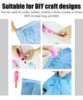 Fast Heat Hotfix Rhinestone Applicator Gear For DIY Crafts On Leather Clothes TShirts Wallets With Storage Bag Quick Heat Up In Minutes And Wide Application US Plug in use on fabric with blue rhinestones being applied.