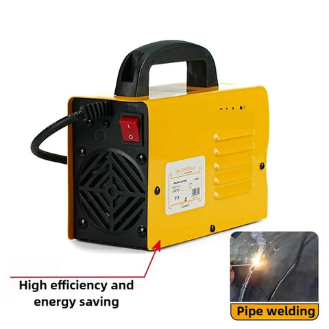 Portable Arc Welder Kit for Home Shop DIY Projects, Multi Function MIG Welding Machine in bright yellow with handle and switch.