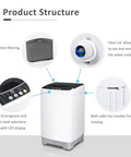 Fully Automatic Portable Washing Machine With Ten Pound Capacity Two In One Laundry System Made For Tight Quarters College Dorms And Camper Vans Featuring No Sweat Setup and clear lid, control panel with LED display, and side handles.