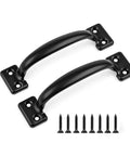 Beefy Heavy Duty Barn Door Gate Pull Handle Black Zinc Alloy Hardware With Rust Resistant Finish 6.5 Inch Outdoor Indoor Utility Pull For Shed Fence Screen Door And Cabinet Screws Included, showing two handles with screws