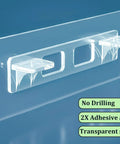 Self Adhesive Shelf Brackets Punch Free No Drill Shelf Supports Double Row Design in clear transparent material, front view