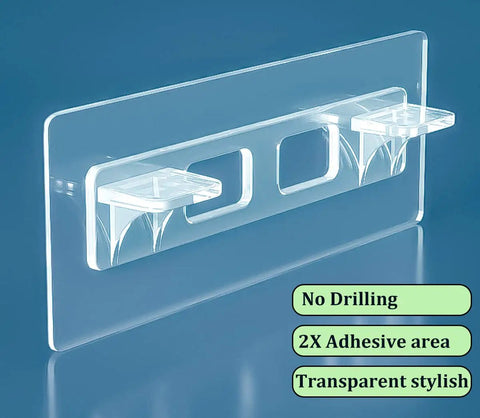 Self Adhesive Shelf Brackets Punch Free No Drill Shelf Supports Double Row Design in clear transparent material, front view