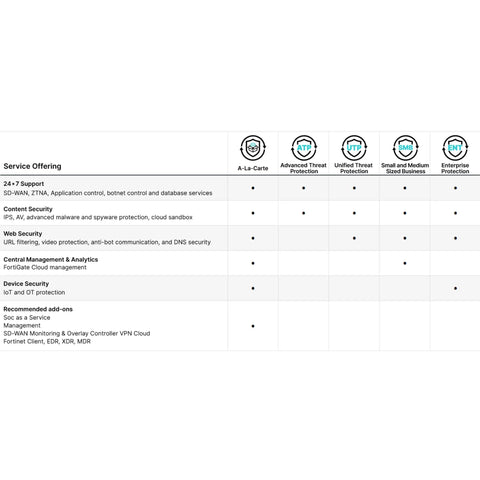 Service offerings table for Enterprise Grade Network Security Firewall Delivering Straight Up Protection And Real Deal Performance Paired With Five Year Premium Support Contract.