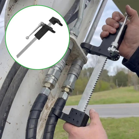 Pro Grade Hydraulic Coupling Tool Built Like A Tank For Quick Disconnect Swaps On Stubborn Lines Featuring A Rock Solid 13/8 Inch Fork Spread For No Sweat Repairs in use on hydraulic hoses.