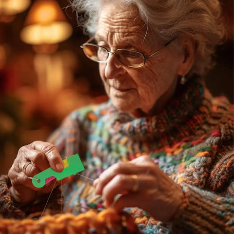 Elderly person using Automatic Needle Threader Set For Sewing Machines And Hand Embroidery Ultra Handy Mini Portable Tool
