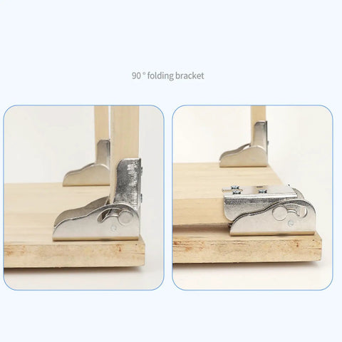 4 Pack Self Locking Folding Brackets Heavy Duty Galvanized Steel Hinges For Foldable Workbench And Kitchen Table Ready To Roll Rock Solid Stability No Sweat Assembly Silver Grey, showing 90° folding bracket details.