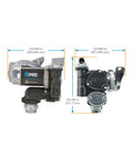 Heavy Duty 12 Volt Fuel Transfer Pump 25 Gpm Portable Liquid Handling Workhorse For Gasoline Diesel And Kerosene displayed with dimensions.