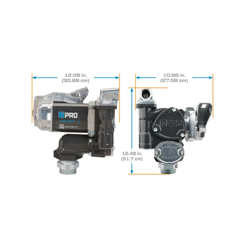 Heavy Duty 12 Volt Fuel Transfer Pump 25 Gpm Portable Liquid Handling Workhorse For Gasoline Diesel And Kerosene displayed with dimensions.