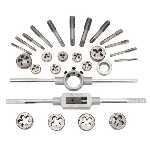 FTVOGUE Metric Tap And Die Set With Coarse Fine Teeth For 27 Piece Complete Accessories Kit, M5-M16 taps, dies, wrenches
