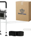 Sturdy Bed Safety Rails With LED Light, Storage Pouch And Adjustable Bed Cane shown with box and strap