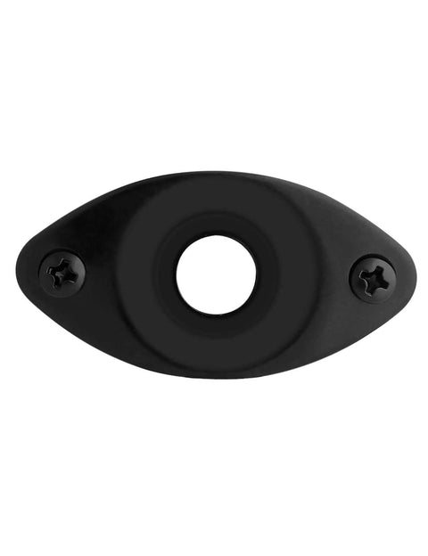 Fresh Curved Oval Guitar Output Jack Socket Plate With Sleek Black Finish And Included Mounting Screws For Les Paul Jackson Bass Rig tight view