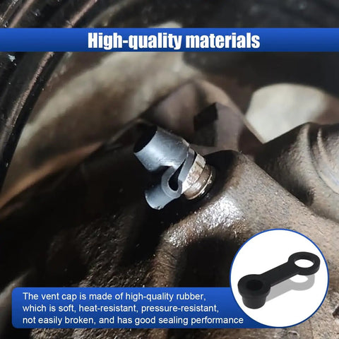 Top Shelf Brake Bleeder Screw Caps And Rubber Dust Covers With Keeper Designed For Hassle Free Auto Service On Trucks Cars And Bikes showing rubber vent cap installed on a brake system.