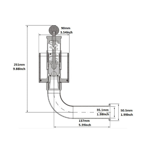 Front cross-section view of QiiMii 1.5-inch sanitary tri-clamp pressure relief valve, SS304, 0.2–2.2 bar