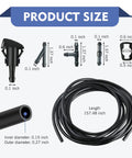 Pro Grade 22 Piece Windshield Washer Hose Assembly With Heavy Duty Fluid Lines And Durable Nozzles Plus Every Connector Needed To Keep Your Ride Spraying Clean Rain Or Shine product size dimensions including hose and nozzle measurements.