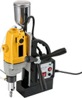 1100W Magnetic Drill Press With Premium Coring Bits For Metal Surfaces And Home Improvement Projects close-up view of the machine.