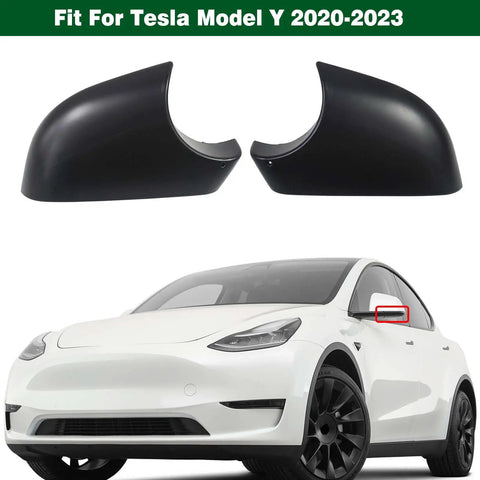One Pair Premium Abs Side View Mirror Covers For Tesla Model Y upgraded durable black ABS caps for driver and passenger sides.