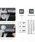Suction cup diameter measurement method for silicone pneumatic cups in 8mm mount; precise digital caliper readings.