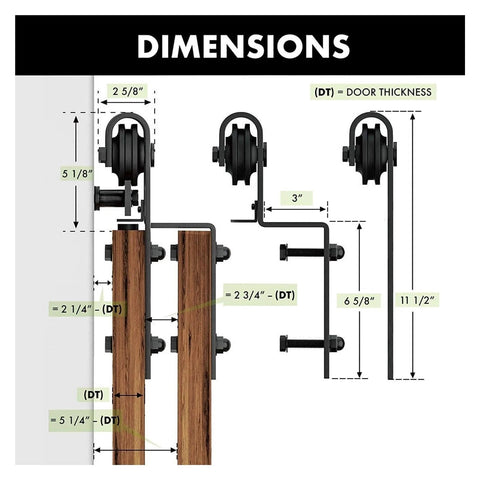 Bypass Sliding Barn Door Hardware Kit 6.6 Feet Rustic Single Track For Double Doors dimensions illustration