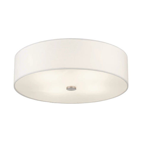 Meridian Collection 4 Light Semi Flush Mount Ceiling Fixture With Off White Fabric Hardback Drum Shade And Brushed Nickel Finish