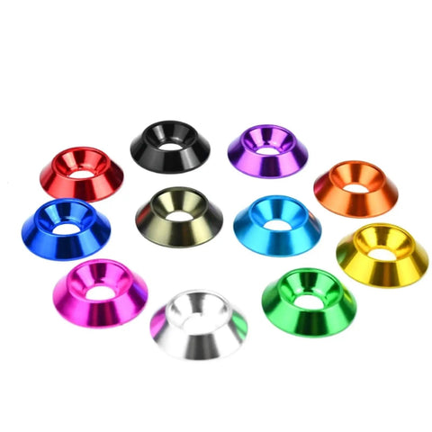 10 Piece Aluminum Countersunk Flat Head Screws With Decorative Washers Kit For DIYers, Robotics, 3D Printing, Electronics Enclosures, And RC Cars, Smooth, Secure, Scratch Free Assembly, assorted colors