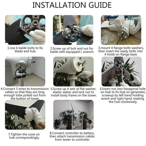 Installation guide for Portable Solar And Wind Hybrid Generator 3500W Low Noise AC Output with 5 Blade Wind Turbine and MPPT Controller.