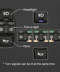 Close-up of All In One 3 In 1 Headlight Horn Turn Signal Switch For Electric Bikes Motorcycles Scooters And ATVs On Off Control.