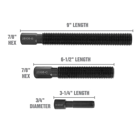 Set of three threaded steel rods with hex ends for XL C Frame Ball Joint Press Kit For Trucks Beast Built Heavy Duty Tool