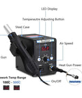 Pro Grade Hot Air Rework Station With 110V Solder Heat Gun showing controls, LED display, and detachable power cable