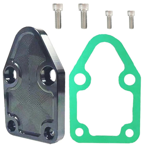 Chevy Small Block Fuel Pump Plate Kit With Gasket Bolt On Drop In Fit For 283 327 350 400 Engines Easy Replacement For Worn Out Parts High Quality Engine Plate, black anodized aluminum plate with gasket and bolts