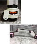Heavy Duty Industrial Casters With Horizontal Leveling And Adjustable Height Design Built Tough For The Daily Grind Quick Install 4 Pack Dark Blue Rubber Wheels Galvanized Steel Base close-up of caster with leveling feature and smooth glide.