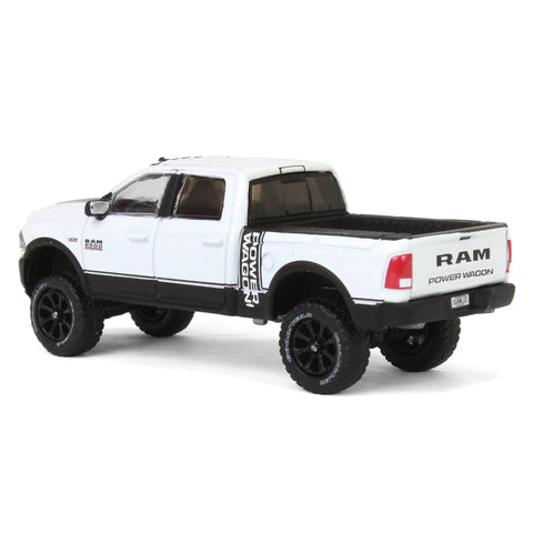 Ram 2500 Power Wagon One Sixty Fourth Scale Lifted Diecast Pickup White Exclusive Display Model For Collectors With Rubber Tires And Metal Body Limited Run 51582A Edition Dope Collectible, rear angle view