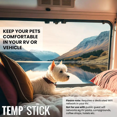 Remote WiFi Temperature And Humidity Sensor With Data Logger No Subscriptions in RV for pet comfort monitoring.