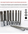Premium 10pc S2 Steel Torx Star Bit Socket Set With Quick Wrench Driver For Heavy Duty Repair Jobs And Tough Rusty Bolts That Get The Job Done Right. 10pc S2 steel Torx bits, 1/4, 3/8, 1/2 inch