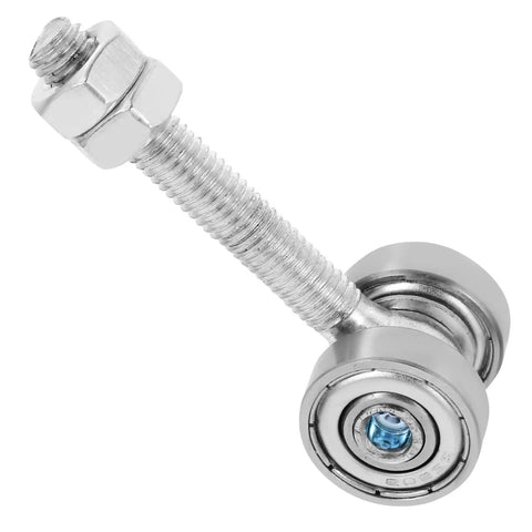 Heavy Duty Sliding Door Wheel Roller Kit With Double Bearing Steel Trolley Carriage For Smooth Operator Silent Gliding Built Tough Hanging Track Pulleys Quick Swap Window And Closet Hardware with chrome-colored bolt and bearings.